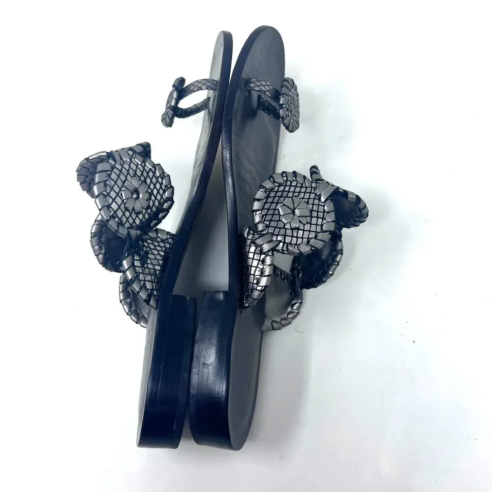 Jack Rogers Toe Ring Sandal Women's Size 9.5 Pewter Leather Slip On Flat - Picture 10 of 11